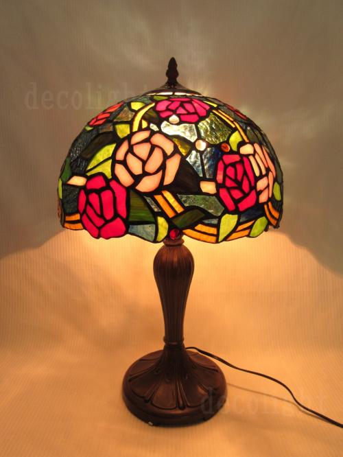 12インチステンドグラスランプ☆薔薇と蝶々☆ | ステンドグラスランプの デコライト (Deco Light)